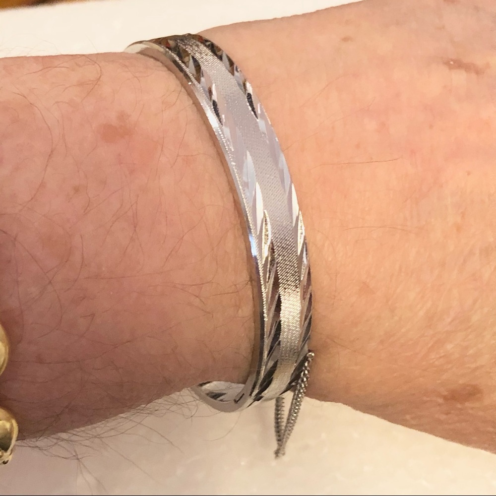 Vintage Silver Bangle Bracelet with safety chain